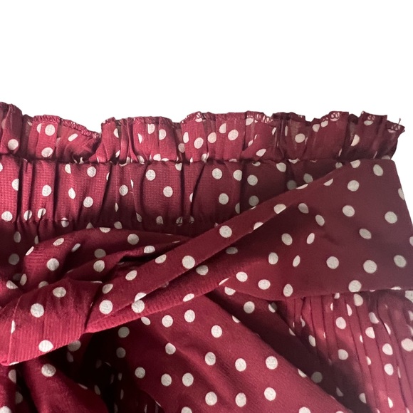 Zara Maxi Skirt Pleated Burgandy with White Polka Dots - Picture 4 of 6